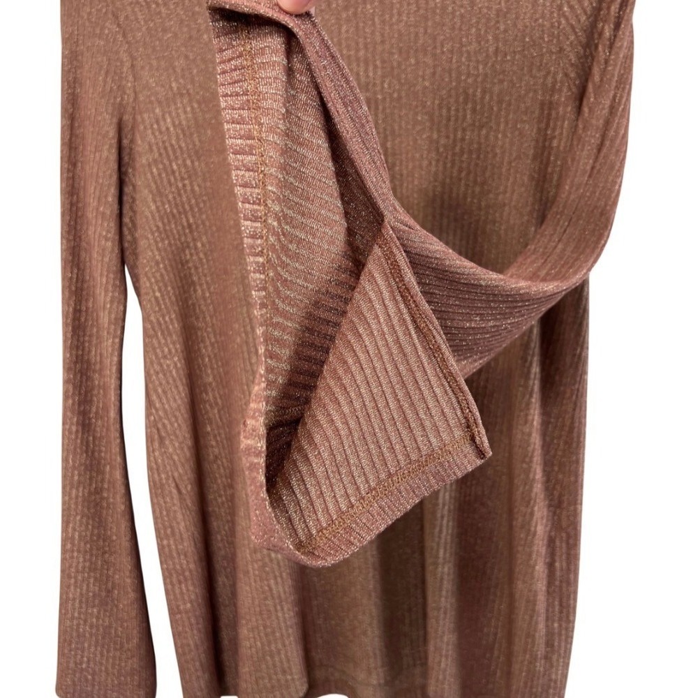 HATCH New Ribbed Mock Neck Metallic Long Sleeve Top Shirt Bronze Women's Size L - Picture 4 of 8